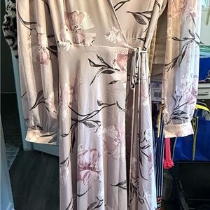 Lulu's Blush and Cream Floral Long Sleeve Dress